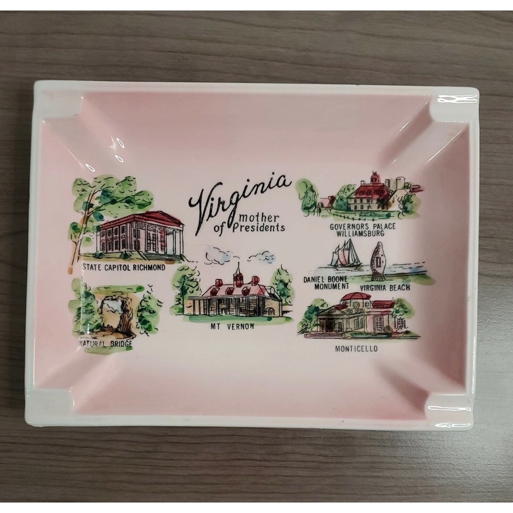 Vintage Arrow Virginia Souvenir Ashtray Pink Ceramic Japan Mother of‎ Presidents